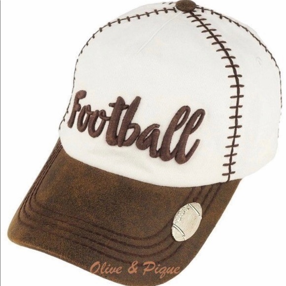 White and Brown football stitch hat - Picture 3 of 3